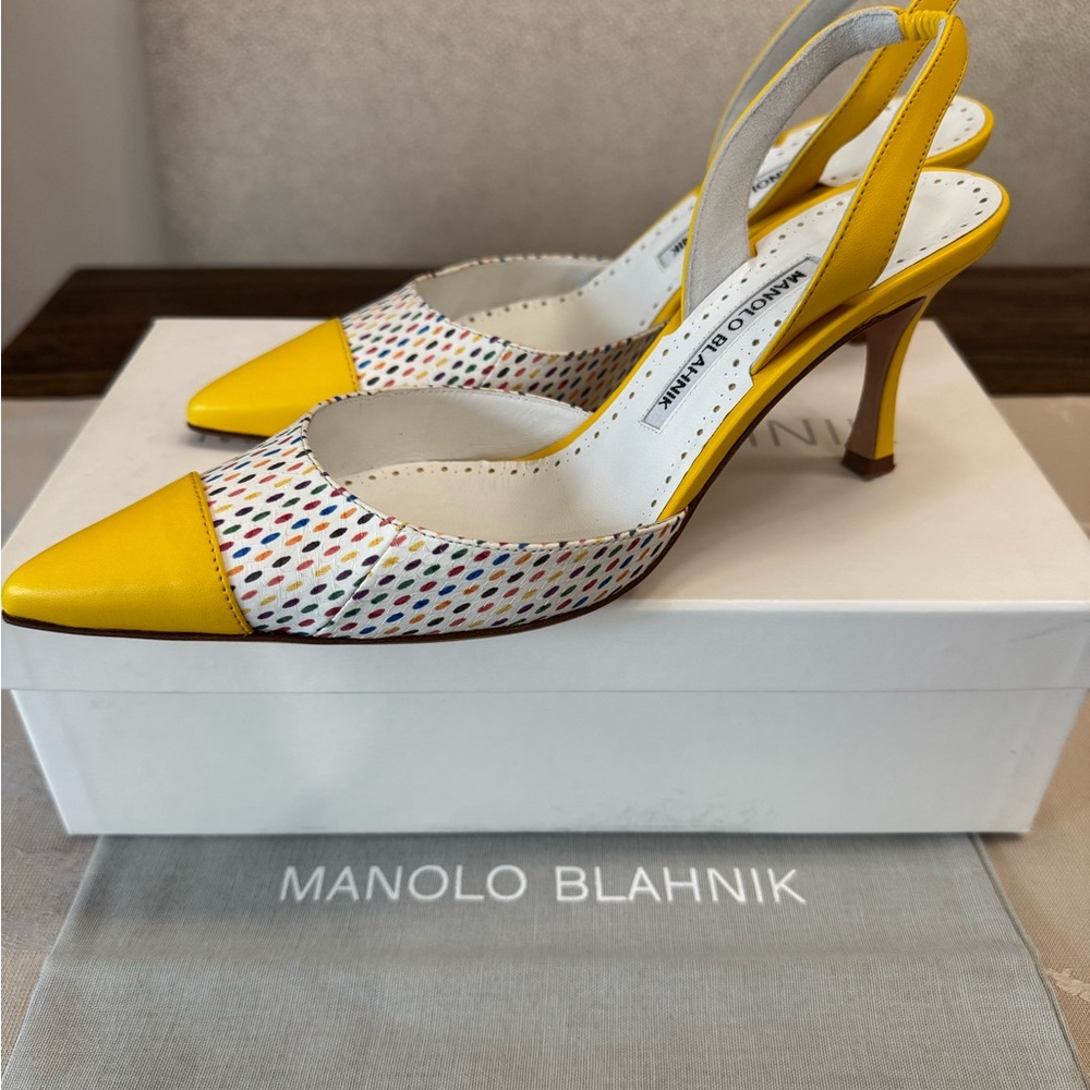STUNNING Manolo Blahnik Leather & Snakeskin Slingback Heels EU 39/US 9